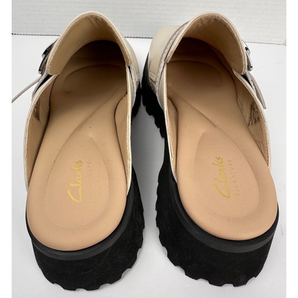 CLARKS Women's Stayso Free Shoes Ivory Leather Size 10 Mule Slip On Chunky Lug - Picture 6 of 12